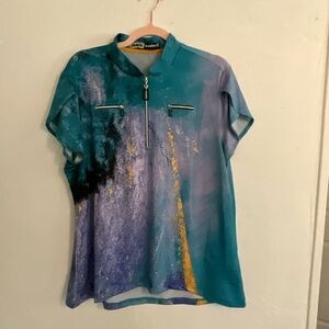 Jamie Sadock Sunsense Abstract Art Short Sleeve Golf Top XL
